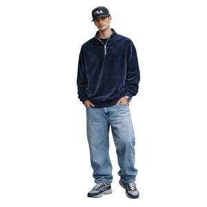 FILA Sport The Collection Velour 1/4 Zip Pullover Navy M